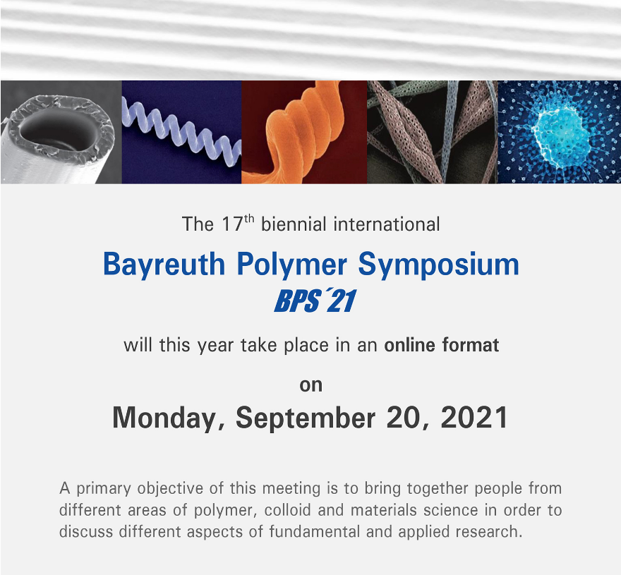 SFB1357's tweet photo. Looking forward to the Bayreuth Polymer Symposium 2021 #BPS21 @unibt bringing together people from #polymer, #colloid & #materialscience. Exciting speakers & talks with e.g. @Huckgroup @williamsgroupox @PesterGroup @SwagerGroup Registration is still open: https://t.co/oM2sE788M9 https://t.co/8UaNEPub4W