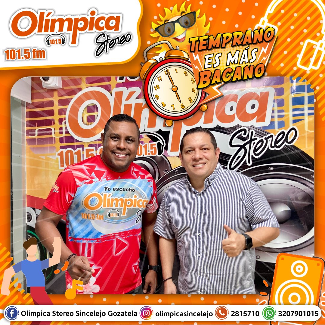 Estamos al aire en Temprano es más Bacano.
<a href="/emilidecolombia/">Emilio Núñez</a> 
<a href="/PachoVegaP/">pacho Vega</a> 
Déjanos tu reporte de sintonía aquí, nosotros te saludamos.

#tempranoesmasbacano #tempranoesmásbacano #yoescuchoolimpica #olimpicastereo #sincelejo