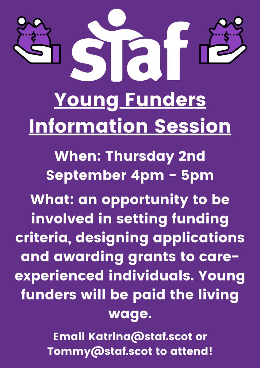 StafScot's tweet image. Hey, you! 👋

Are you or do you know a care-experienced young person interested in getting involved with funding? 🤔

Here's an exciting opportunity to do just that, and be paid for your contributions 🎇

Get in touch with katrina@staf.scot or tommy@staf.scot to get started ✅