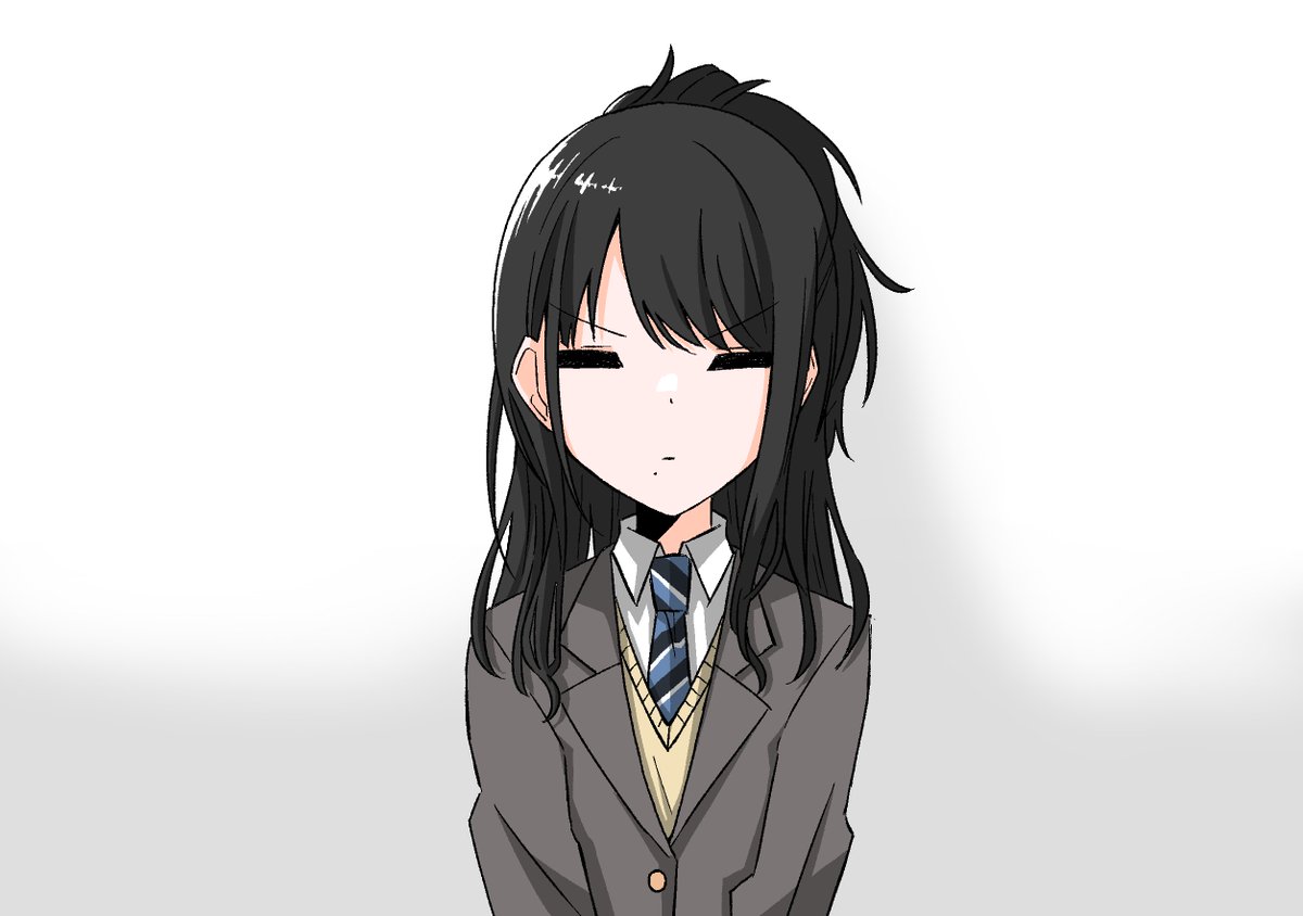 kazano hiori 1girl solo black hair necktie jacket school uniform grey jacket  illustration images