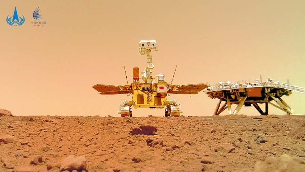 weatherindia's tweet photo. The rover aboard #China's #MarsProbe has accomplished its tasks as planned!
The probe also consists of an orbiter & a lander, which aim to study the planet's internal structure, soil & water-ice distribution & analyse #MartianClimate.
Read: https://t.co/j8nU1DcbvN
(📸: IANS) https://t.co/f6OmR1RWl6