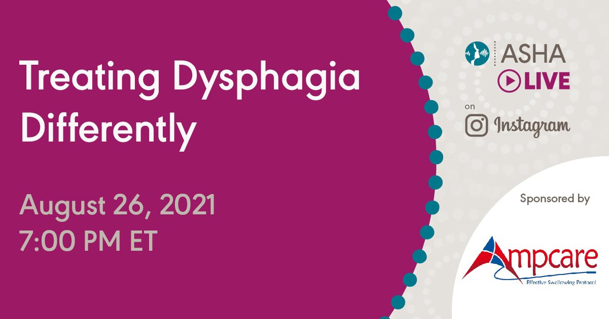 #slps #slpeeps #medslp #dysphagia Join us on Instagram <a href="/ashaweb/">ASHA</a> instagram.com/ashaweb for an Instagram Live with ASHA Sponsor Ampcare to discuss how <a href="/Ampcare/">Ampcare, LLC</a> is "Treating Dysphagia Differently" August 26, 2021 at 7 p.m., ET swallowtherapy.com