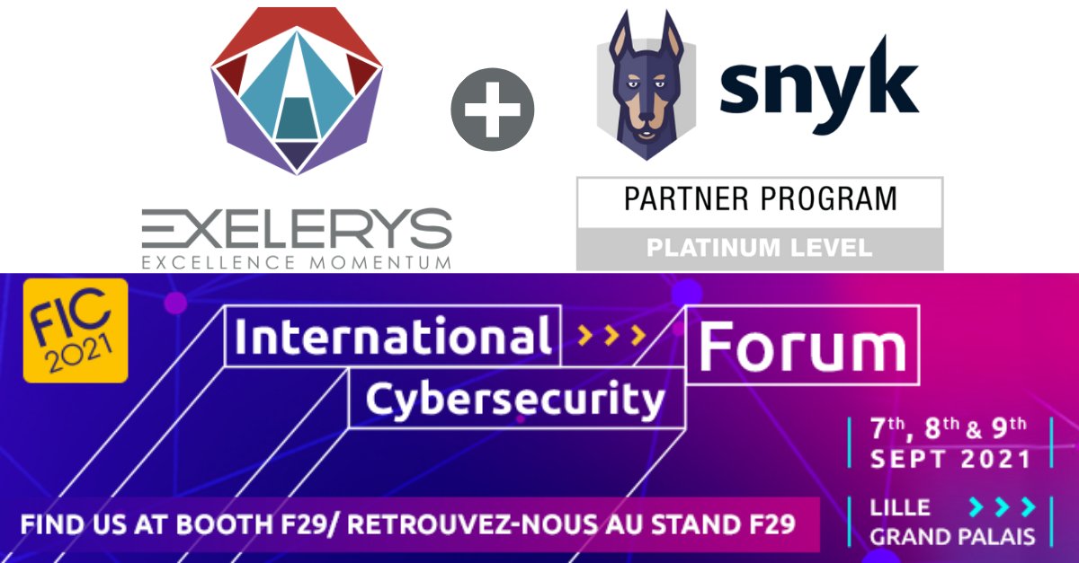 Nous serons présents au <a href="/FIC_eu/">karen</a> du 🗓️ 07 au 09 Septembre à 📍 Lille en accompagnant notre éditeur <a href="/snyksec/">Snyk</a> !
 
#FIC2021 : Rejoignez les experts <a href="/snyksec/">Snyk</a> et @EXELERYS (Platinium Partner) au stand F29 pour en savoir plus sur la sécurisation des cycles de développement software !