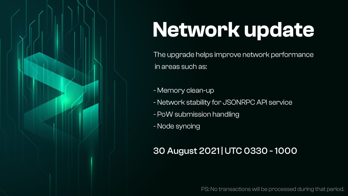 zilliqa's tweet photo. There will be a network upgrade on 30 Aug 2021 from UTC 0330 to 1000

The upgrade includes all features to enable the bridge. However, there is still a dependency for PolyNet to be fully operational to go live and they've made good progress. Follow their progress at @PolyNetwork2 https://t.co/LjYVdYK7Tf