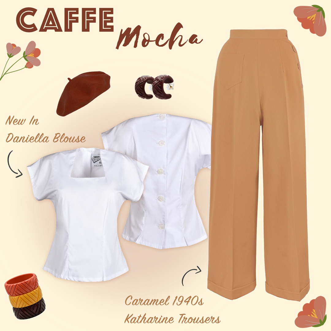 VivOfHolloway's tweet image. Caffe mocha ☕

Did you meet our new Daniella Blouse yet? She's made from a 100% crisp cotton and it's so easy to wear with her classic square neck, cap sleeves and buttoned back! 

Made in London 🇬🇧 #vivienofholloway
#cottontop #buttonblouse #whiteblouse #vintageblouse