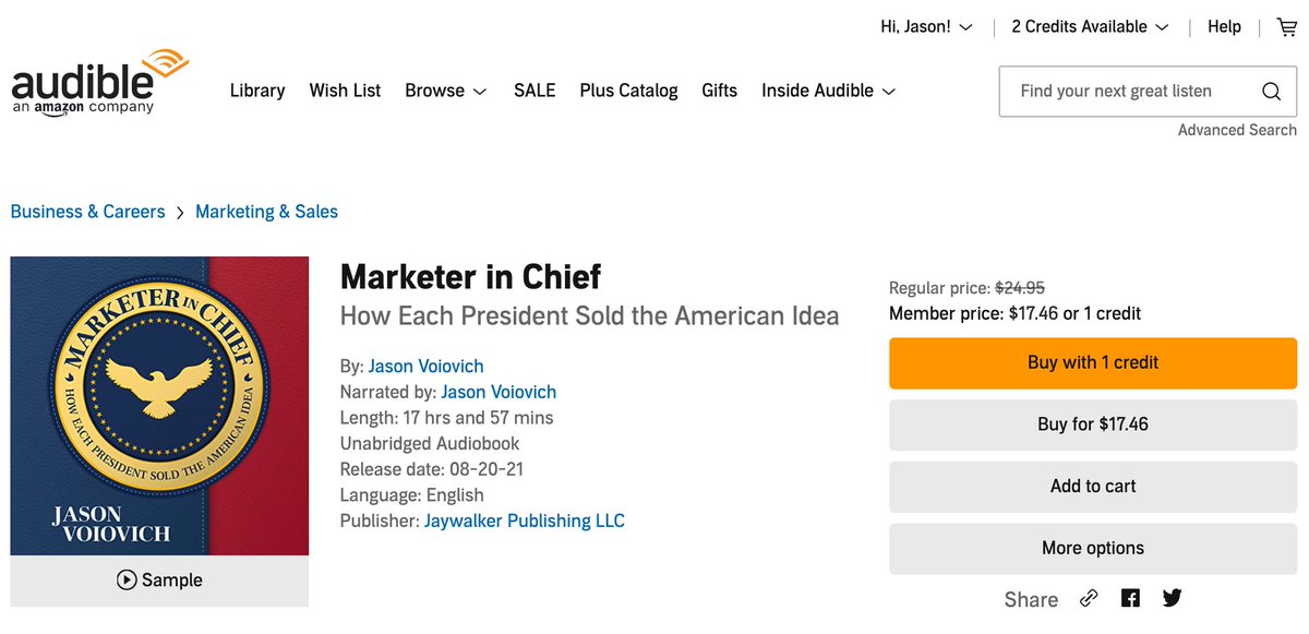 Marketer in Chief - the #audiobook edition, is now available! Thanks <a href="/audible_com/">Audible</a> for all the technical resources. It sounds great! 🔈🔉🔊

Pick up a copy right here: audible.com/pd/Marketer-in…

#BookTwitter #WritingCommunity