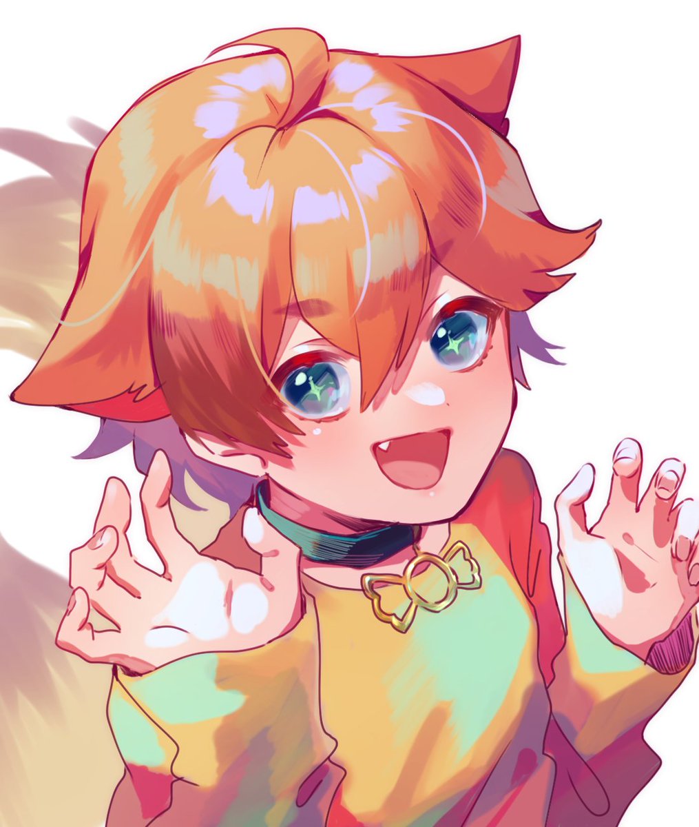 male focus 1boy animal ears solo tail fang orange hair  illustration images