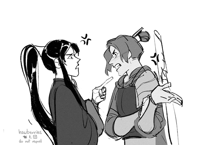 [tgcf] I think it's equally funny whether feng xin and mu qing are coworkers who have hated each other for 800 years and have to kiss about it, or if they're just coworkers who have hated each other for 800 years #fengqing 