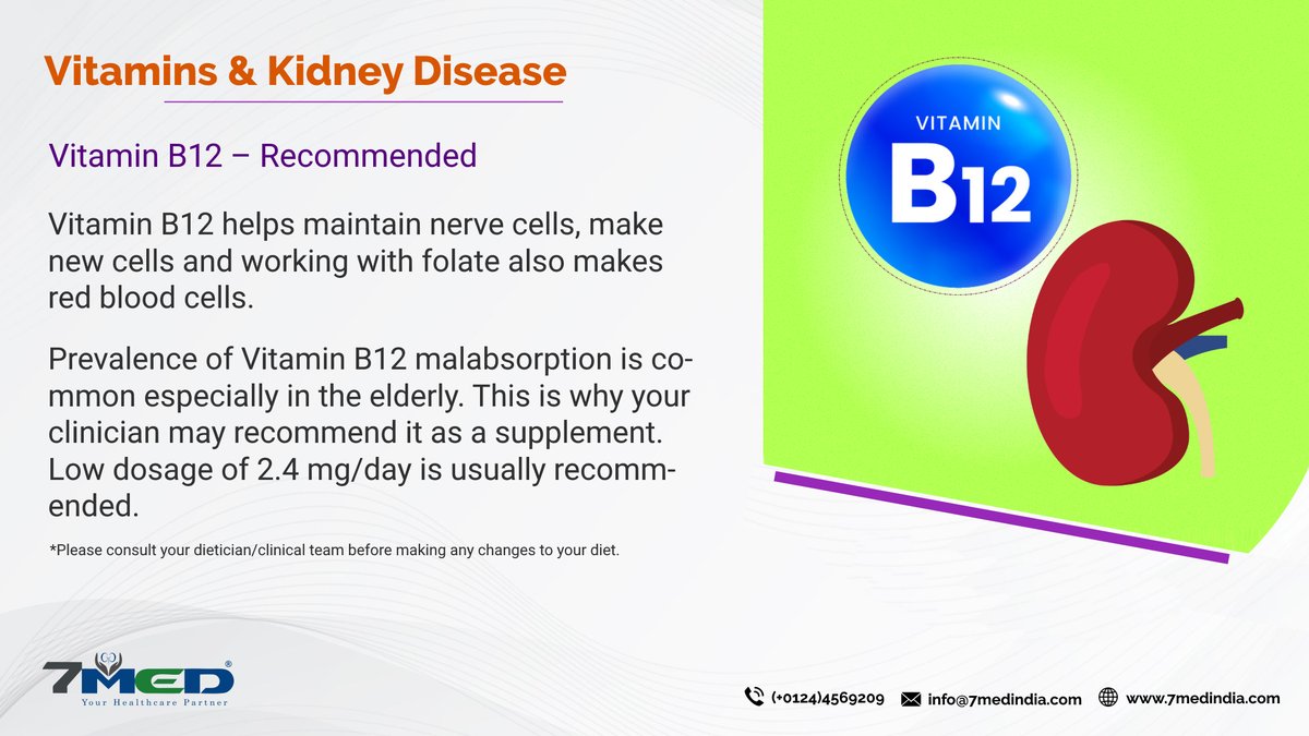 7medIndia's tweet photo. #Vitamin B12 deficiency has been linked to neurologic, hematologic &amp; cognitive effects.

#7Med #7MedIndia #ChronicKidneyDisease #FIDNEY #Health #Dialysis #PartnerInHealth #Nephrology #Hemodialysis #DialysisPatientCareProgram #DPCP #KeepingPatientsFirst https://t.co/OrqzXa0ejS