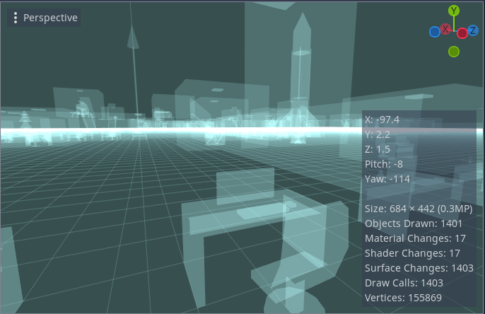 lawnjelly's tweet image. Finally got the bugs worked out of the occluder polys screen space metric, and it is working awesome! This is my rocket level, with occlusion on, and off.
Notice 20x less drawcalls, 10x less verts. Almost as good as portals, and this is totally automatic! 😀