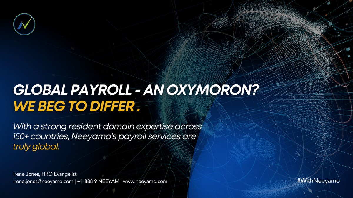 Neeyamo's tweet photo. Managing multiple vendor solutions for payroll requirements has always been a challenge for multinational organizations. To know more about simple, yet powerful globalized solutions for your #multicountrypayroll needs, click here: https://t.co/XucKVLKXy0
#WithNeeyamo https://t.co/d2wzOGcBHJ
