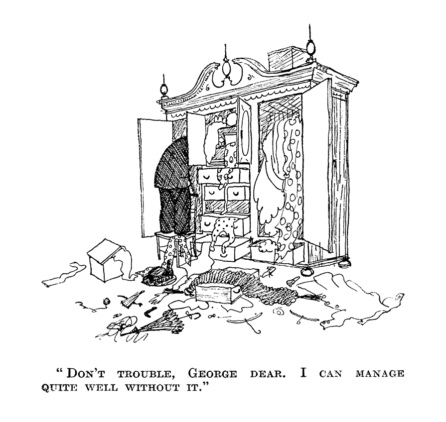 PontWorld's tweet photo. Today's classic #PONT is from 29 September 1937: "DON'T TROUBLE, GEORGE DEAR, I CAN MANAGE QUITE WELL WITHOUT IT" #lost #search #manlooking https://t.co/cPzHKtIDAc