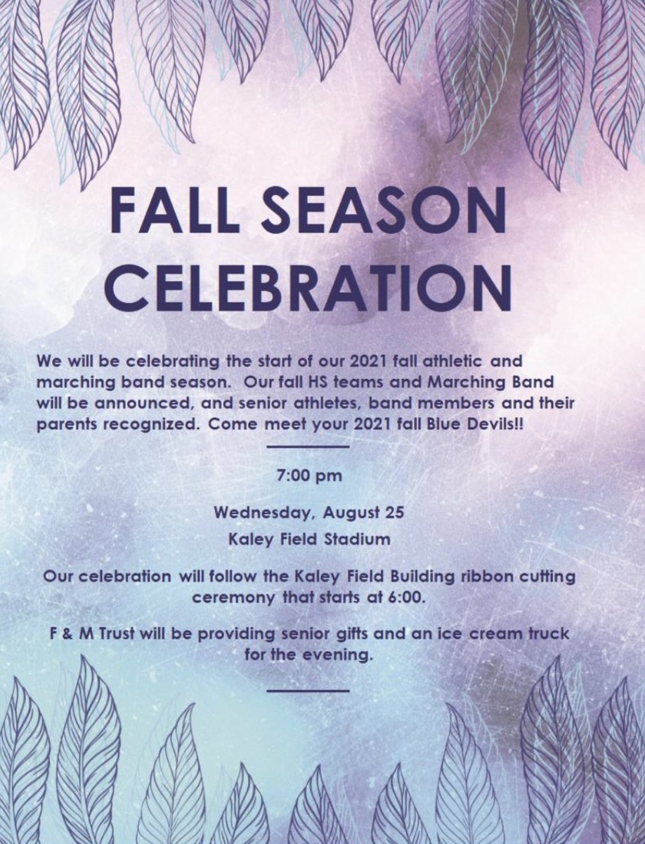 Come out and support all our senior athletes, band members, and athletic training students this Wednesday at 7pm on Kaley Field. 💙💛