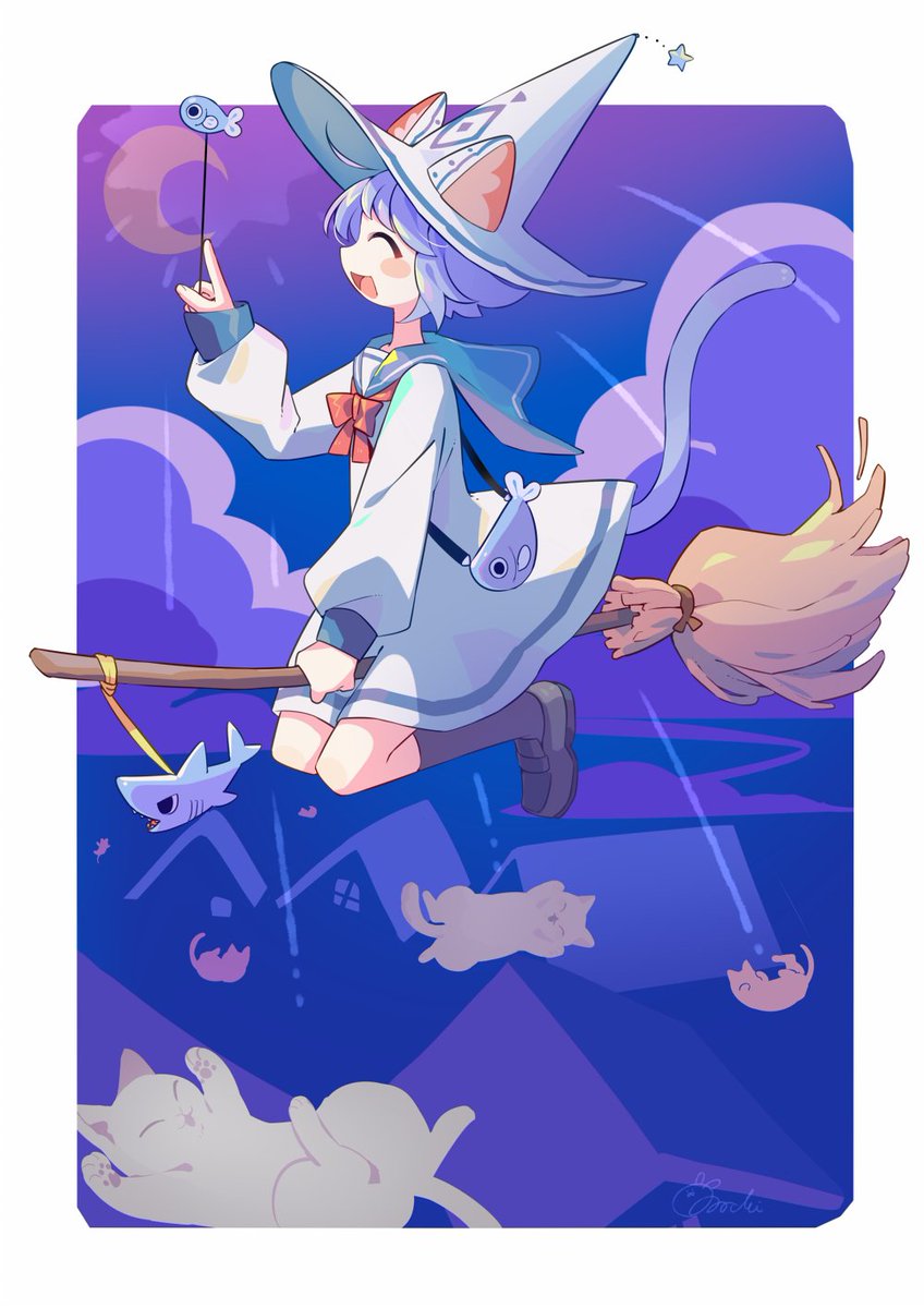 各ご家庭に猫を送り込む猫魔法使い 餅村のイラスト