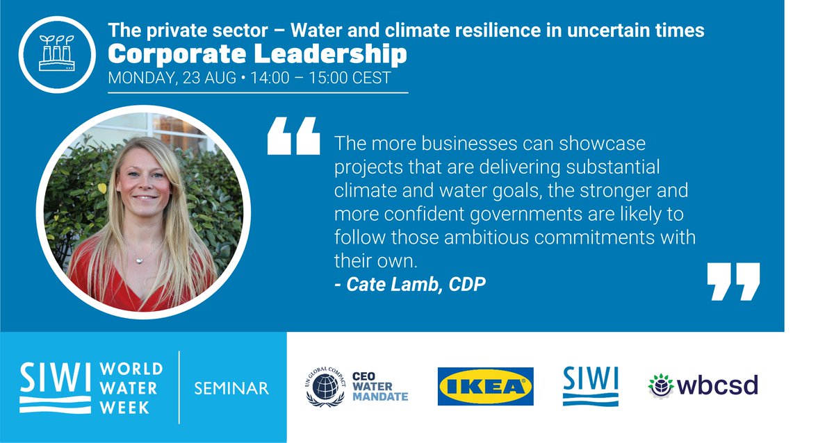 When businesses showcase projects that are delivering substantial climate and water goals, governments are more likely to follow those ambitious commitments with their own.
-Cate Lamb, @CDP
#WWWeek @PacificInstitut @globalcompact @IKEA @siwi_water @wbcsd
