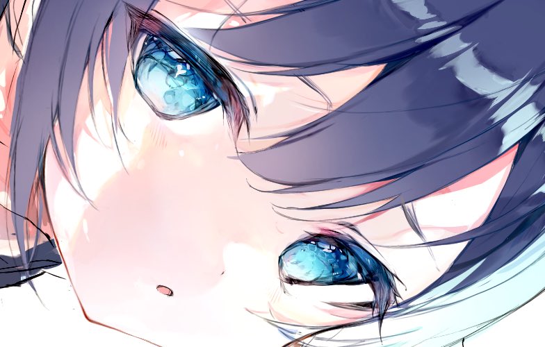 solo blue eyes 1girl looking at viewer white background blue hair close-up  illustration images