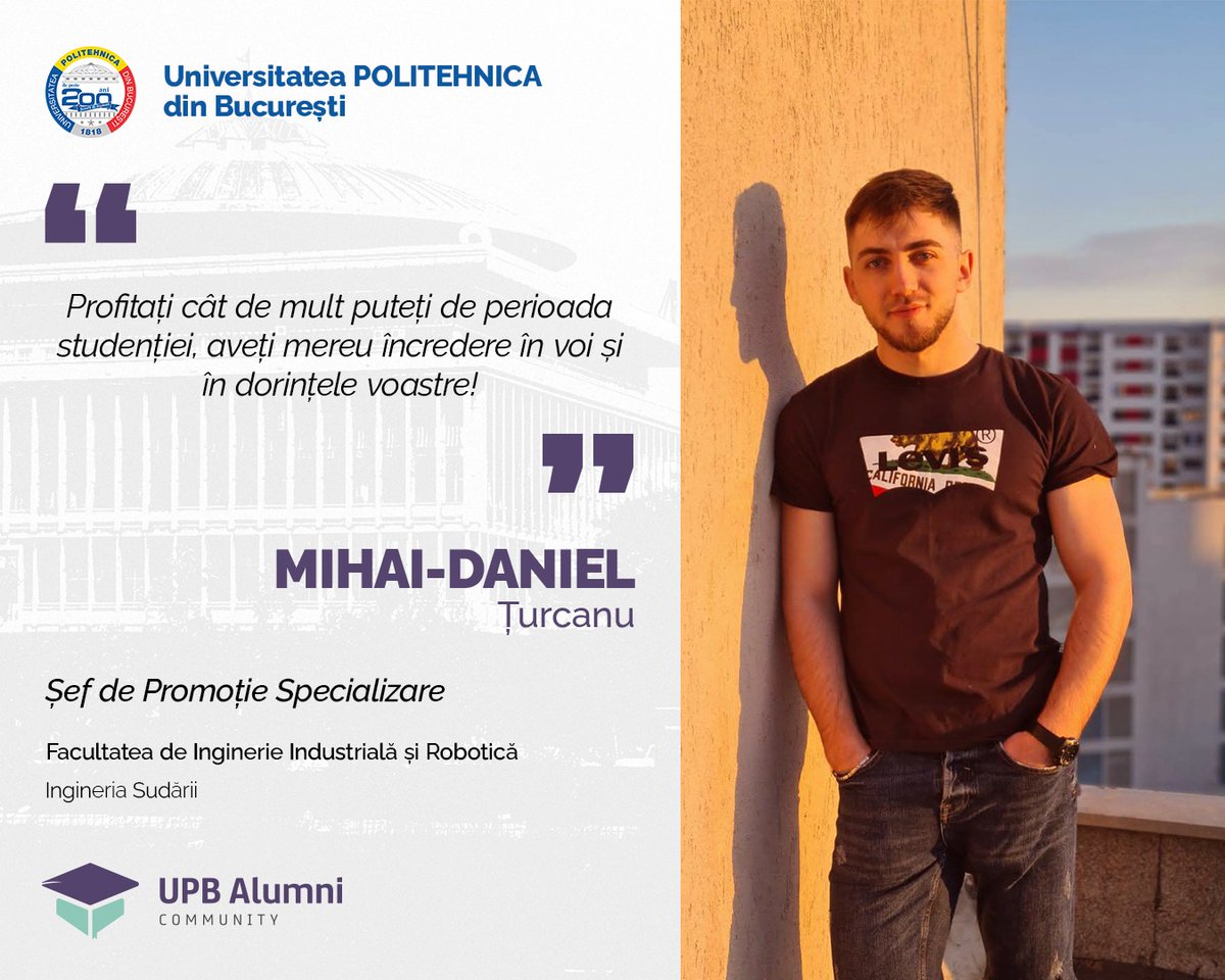 upb1818's tweet photo. #AlumniUPB2021 🎓
👩🏻🎓 Țurcanu Mihai-Daniel - Șef de Promoție Specializare - Facultatea de Inginerie Industrială și Robotică - Ingineria Sudării
#UPBAlumniCommunity #Promoția2021 #PromoțiaVirgiliuNConstantinescu #UPB #AbsolventUPB #FIIR https://t.co/FW3uKolkIi