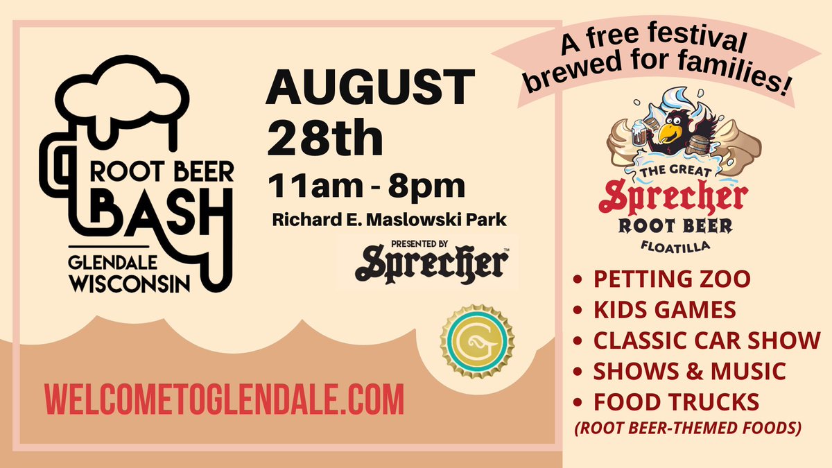 Float into the Root Beer Bash on Saturday, August 28th. This is a free festival "brewed for families" with a classic car show, petting zoo, live music, and root beer-themed foods. welcometoglendale.com/rootbeerbash/