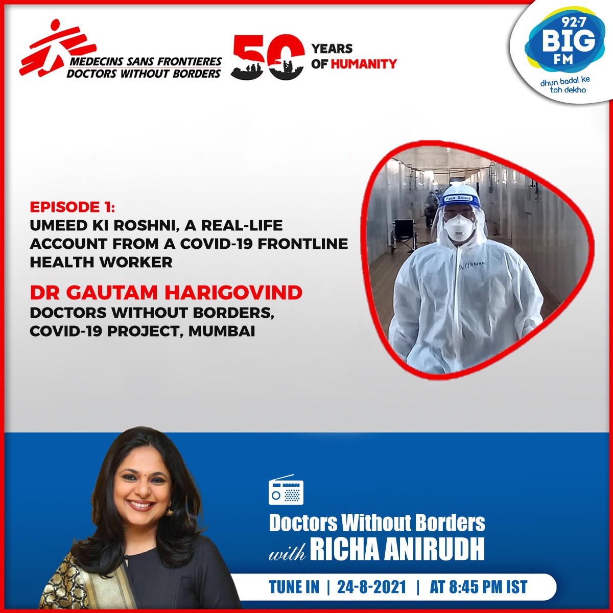 MSF_SouthAsia's tweet photo. In 50 years of our humanitarian work, we came across stories of courage, hope, bravery, and resilience.
Together with @bigfmindia , we bring you heartfelt stories of our staff and patients in a new show called Doctors Without Borders with @richaanirudh
#50yearsofHumanity #MSF50 https://t.co/qaPDrfBIHm