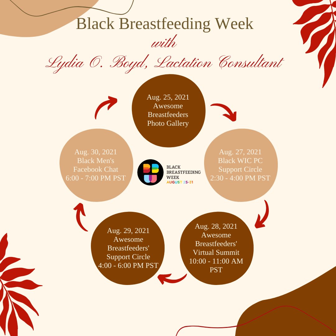 LydiaOBoydIBCLC's tweet photo. Spend @blkbfingweek with me! Details for daily events can be found on my website https://t.co/DfH6F19vsd. Register as needed. Mark your calendar.

#lydiaoboydibclc #breastfeeding #BBW21 #BLACKBREASTFEEDINGWEEK #PLEASURE #REST #COLLECTIVE #POWER #SUPPORTCIRCLE #VILLAGELOVE https://t.co/1rVBdEd2mk