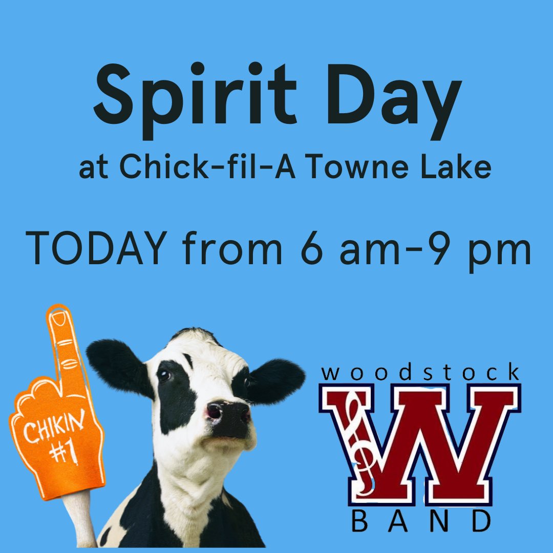 Come out and support <a href="/WoodstockHS1/">Woodstock HS</a> Marching Band today until 9 pm! Just let us know you’re with the band when we take your order. 🥁🎻🎺🎶