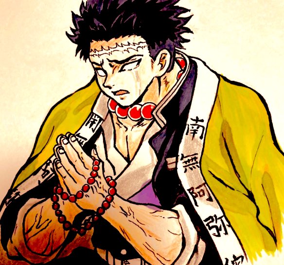 peipeiさんがTwitterに投稿した悲鳴嶼行冥(鬼滅の刃)のイラスト。