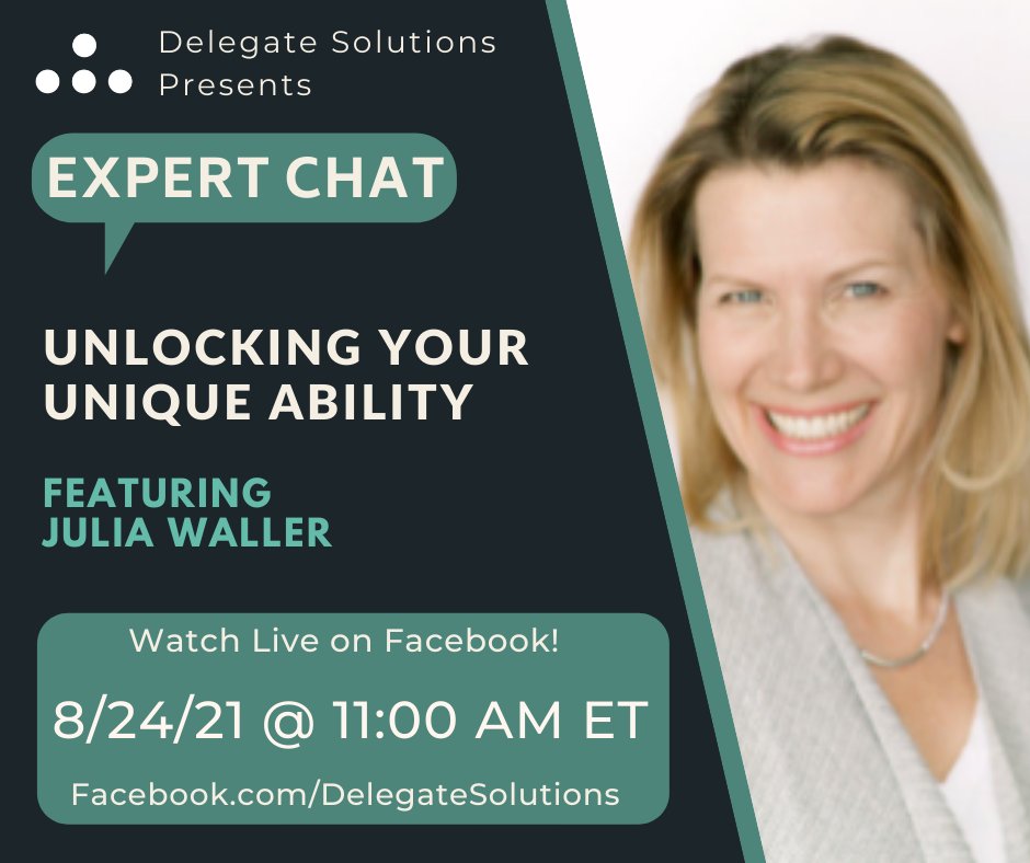 delegateinc's tweet image. What is Unique Ability? 
Join us TOMORROW during our live #ExpertChat with Julia Waller!
We&apos;ll be streaming LIVE on Facebook so follow Delegate Solutions™ to be notified.

#delegatesolutions #virtualassistant #delegation #remotework #entrepreneur #entrepreneurlife