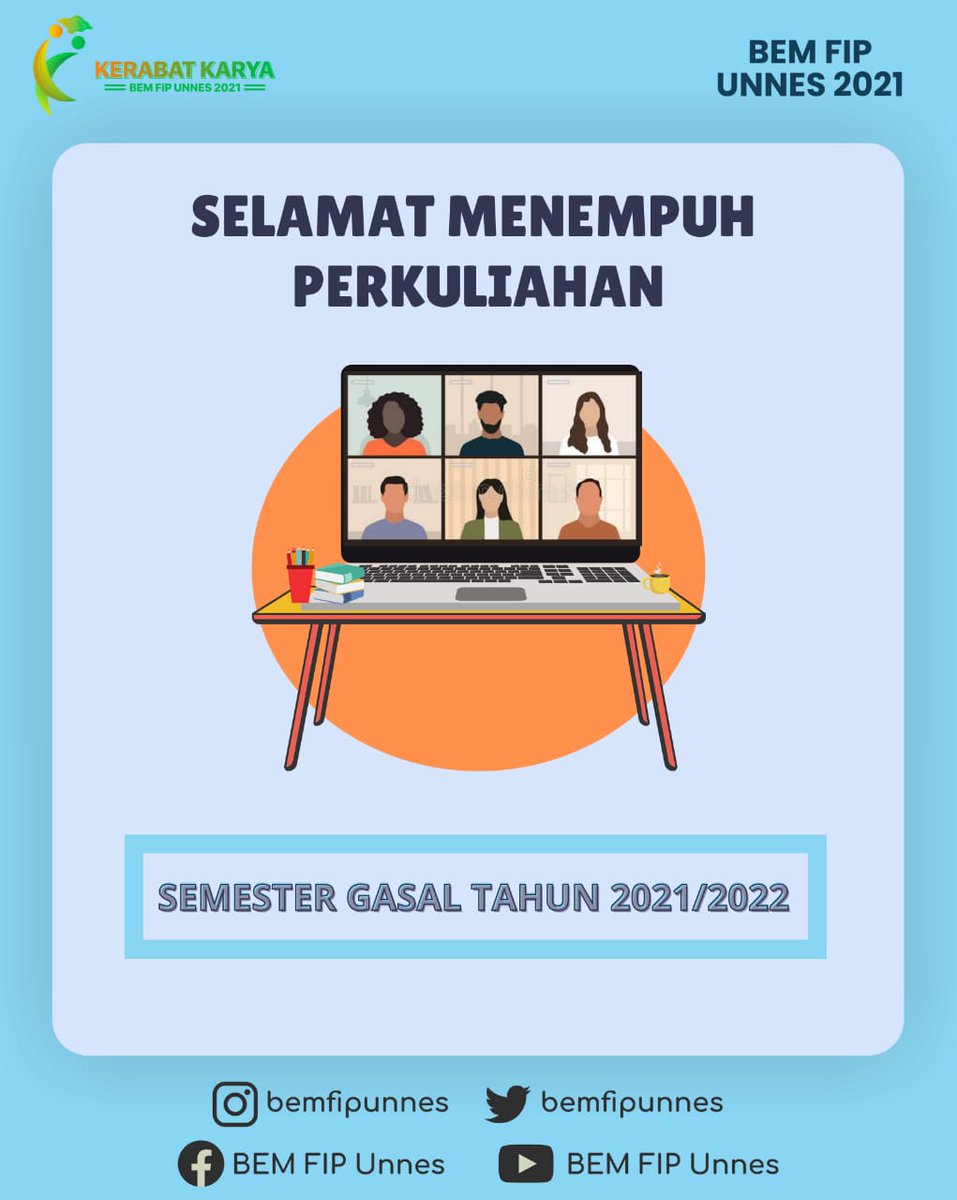 [[ SEMANGAT KULIAH SEMESTER GANJIL TAHUN 2020/2021 ]]

Hai Fipers ✨

Tidak terasa liburan telah berakhir. Saatnya menjalani semester baru dengan semangat baru. Jangan lupa bahagia dan persiapkan perkuliahan dengan baik karena ada hal seru yang menantimu.