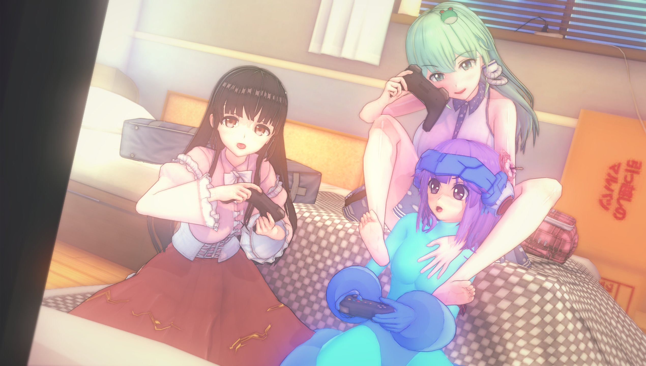 月島 Sou Haraetumonosm30 さんへの支援絵ペタペタ 阿求 も 早苗さん邪魔しないで下さい 輝夜 ちょっと二人とも真面目にやってよね Sdお借りして魔改造しました ロックマン衣装お借りしました コイカツ 東方 蓬莱山輝夜 稗田阿求 東風谷早苗