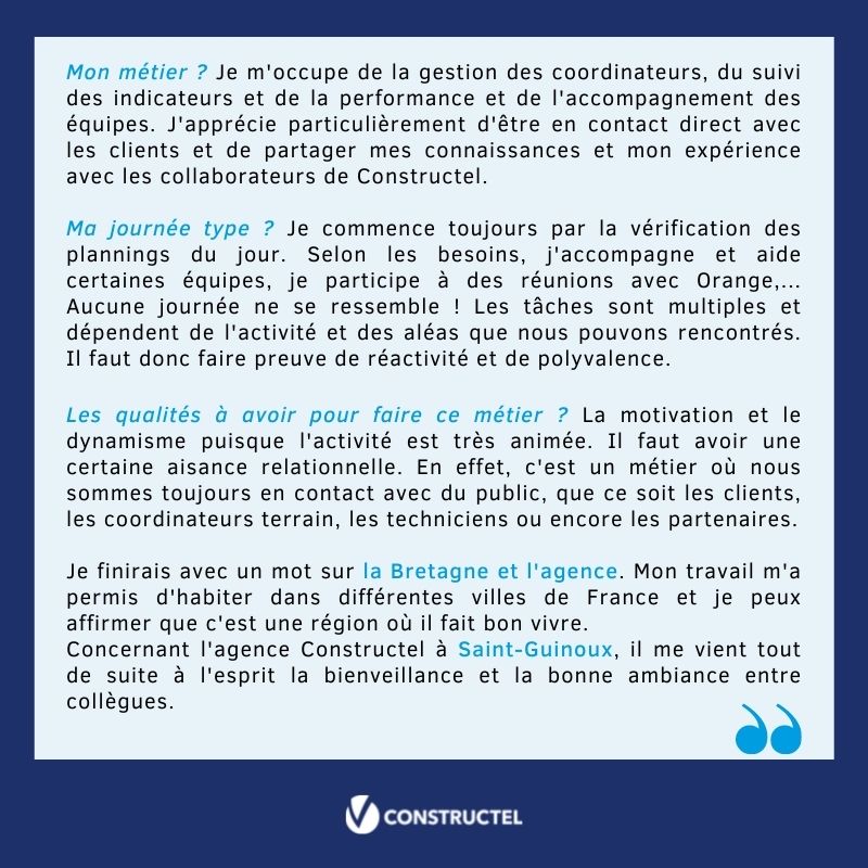 [FOCUS #MÉTIER] Découvrez le métier de Conducteur de travaux ! 
Bruno partage son expérience chez <a href="/ConstructelC/">Constructel</a> et répond aux questions pour mieux comprendre et appréhender son métier. #partagetonexpérience #conduteurdetravaux #portraitcollaborateur #grupovisabeira