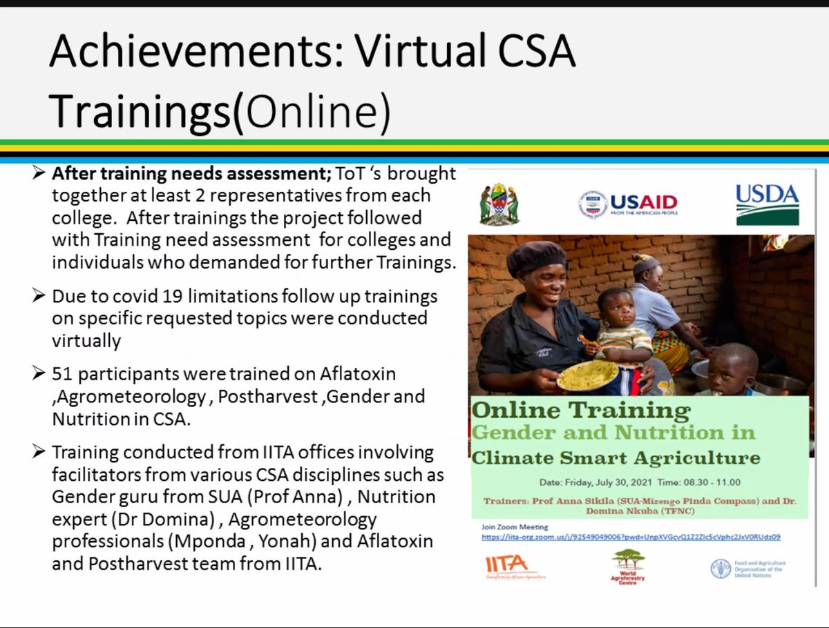 Cath_Njuguna's tweet image. @IITA_CGIAR team shares on efforts to build capacity of #farmers &amp;amp; #extensionist on #climatesmartagriculture including setting up demo plots &amp;amp; review &amp;amp; mainstreaming of #CSA content in agric training curricula; training of tutors &amp;amp; supporting #CSA clubs. #KilimoHimilivu #Tanzania