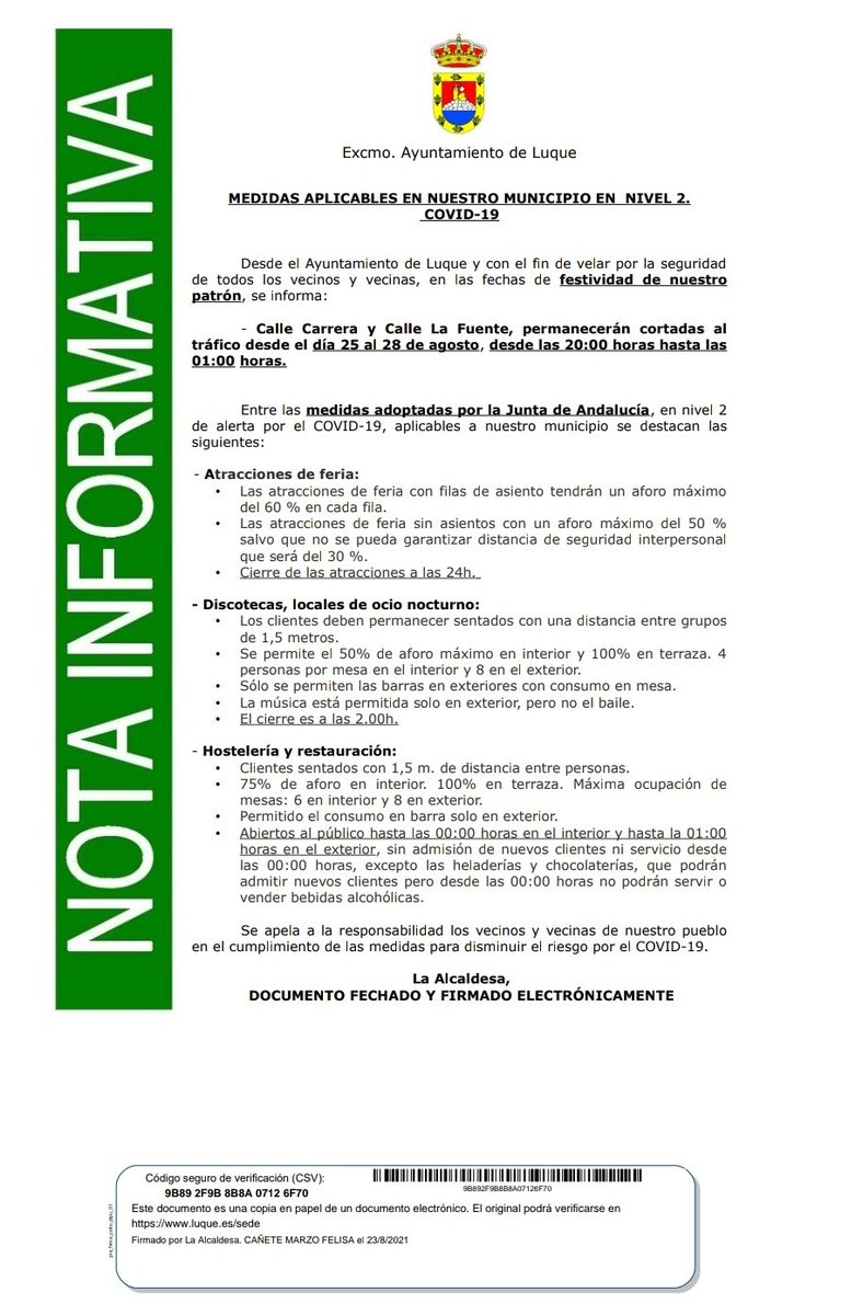 MEDIDAS APLICABLES EN NUESTRO MUNICIPIO EN NIVEL 2 COVID-19