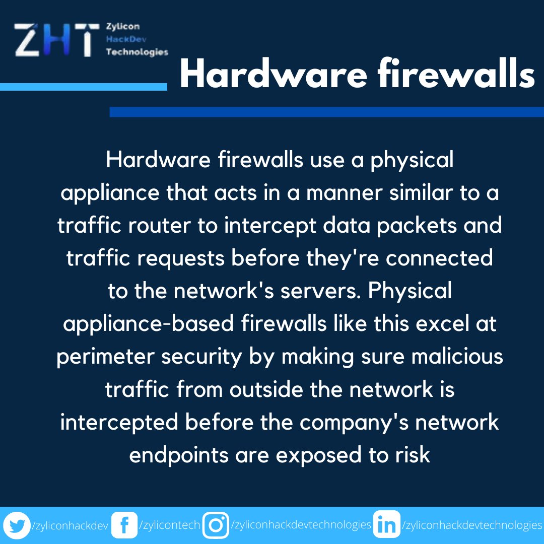 zyliconhackdev's tweet photo. Types of Firewalls : Hardware Firewalls!
.
.
.
#ZHT #zyliconhackdevtechnologies #cybersecurity #hacking #security #infosec #ethicalhacking #cybercrime #hackers #informationsecurity  #cyberattack #malware #ethicalhacker #pentesting #cybersecurityawareness #malwareanalysis https://t.co/xCQKKJSazd