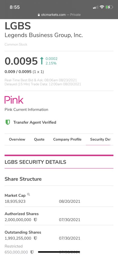 MoonMarket_'s tweet photo. $LGBS is one of the best merger plays out there IMO. 2 B AS. 1.9 B OS.

Already pink current. And got it fast.

Price: .009 - 18M MC

The CEO Paul was the one to facilitate the $KYNC merger

CEO Paul is also the CEO of $AAPJ which was .25 and had a million dollar deal in June https://t.co/8Y5pJgYTJF