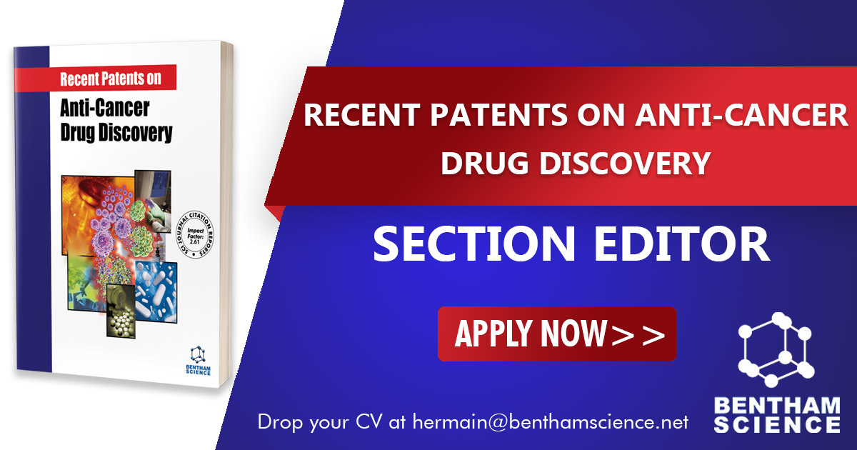 BenthamScienceP's tweet image. Join as Section Editor-in-Chief of the journal, &quot;Recent Patents on Anti-Cancer Drug Discovery&quot; 📣

You may send your CV at hermain@benthamscience.net or apply here: bit.ly/3vgMewH

#applynow #sectioneditor #drugdiscovery #journal