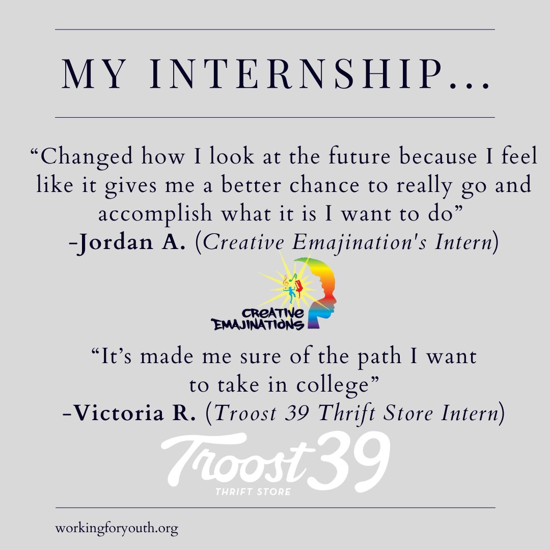KCCommonGood's tweet photo. My Internship...
This week we are taking the time to highlight our #interns' experiences this summer during #WorkingForYouth. Jordan A. and Victoria R. spent their summers with @emajinations and @troost39.
Stay tuned to learn more about what our youth learned this #summer! https://t.co/QoYT1MZQg8