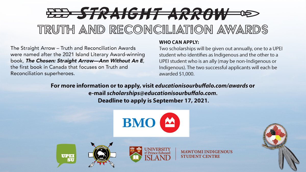 The Straight Arrow - Truth and Reconciliation Awards

Starting this year, 2 $1000 scholarships will be given out annually; one to a UPEI student who identifies as Indigenous, and the other to a UPEI student who is an ally.

Applications due: Sept 17 2021 

educationisourbuffalo.com/awards