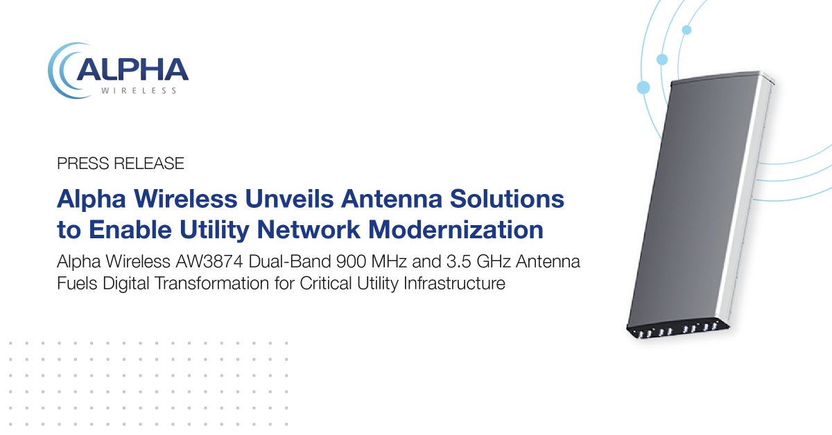 Now utility private LTE networks can carry multiple use cases with a single antenna. The new Alpha Wireless AW3874 delivers high-quality 900 MHz and 3.5 GHz signals in one compact form factor. Read the press release: ow.ly/urIw50FW8Fv
#utilities #privateLTE #anterix