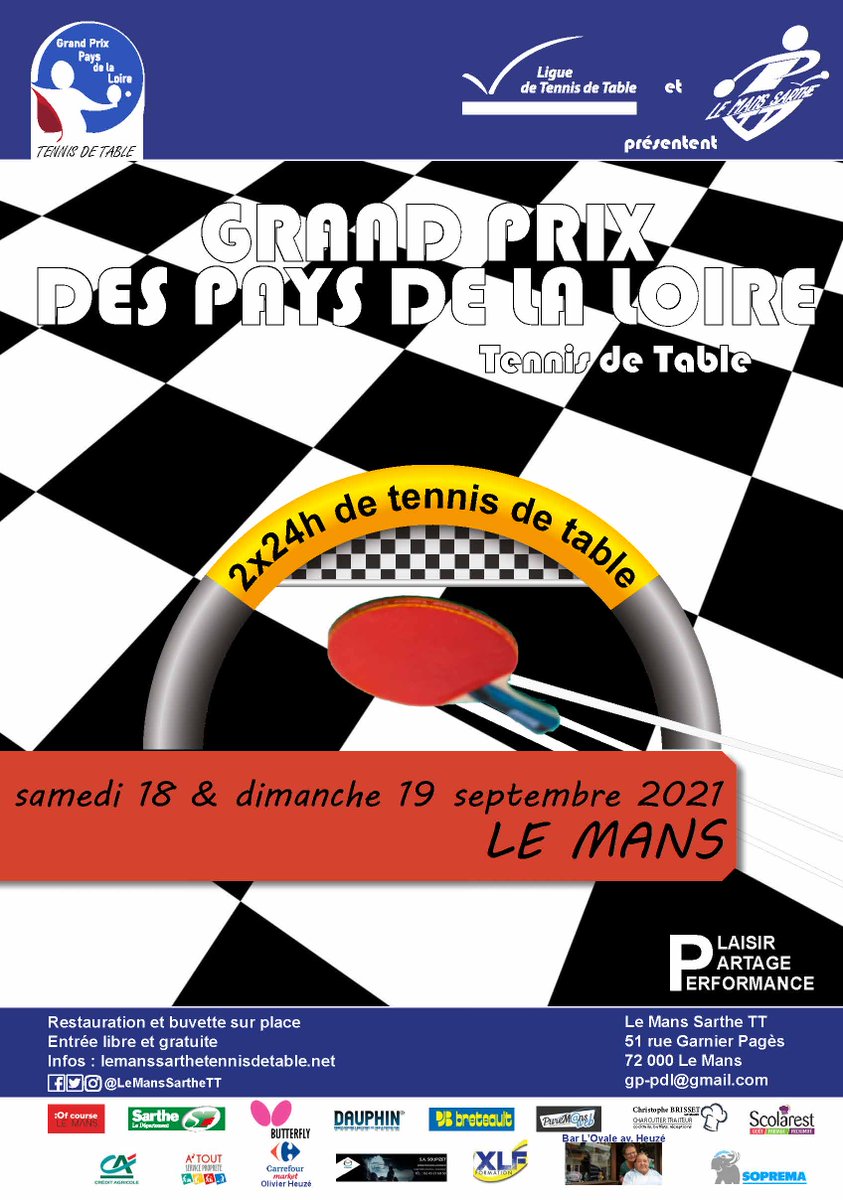 LeMansSartheTT's tweet photo. Le GRAND PRIX DES PAYS DE LA LOIRE 2021 a lieu les 18 et 19 septembre 2021 (initialement prévu en juin dernier), organisé dans notre salle #LMSTT avec la Ligue des Pays de la Loire de Tennis de Table !
INFO & INSCRIPTIONS :
https://t.co/H6aVRFANeQ
#plaisirpartageperformance https://t.co/AHteDv9xi4