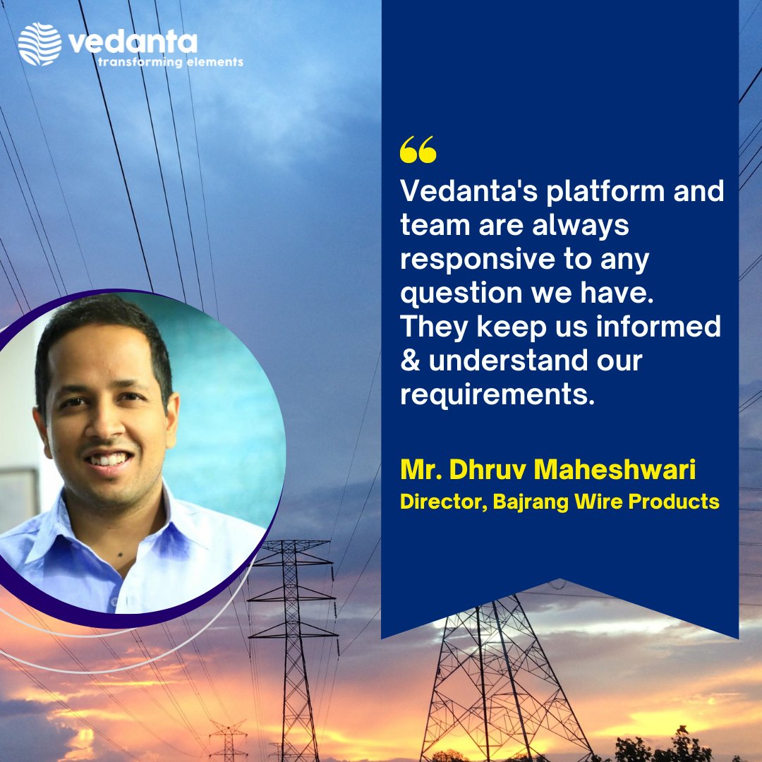 MbVedanta's tweet photo. We believe that good products &amp; services are attuned to the user's needs. Mr. Dhruv Maheshwari, Director - Bajrang Wire Products, agrees that being responsive &amp; understanding is what makes us their choice supplier. Can't wait to find out what we are talking about?

#comingsoon https://t.co/uOwfV1C1EH