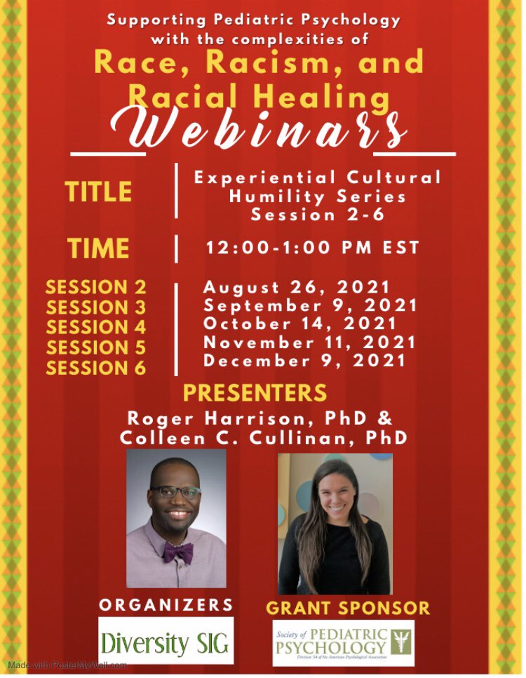 Diversity SIG invites you to attend the 'Supporting Pediatric Psychology with the Complexities of Race, Racism, and Racial Healing” Webinar Series. This webinar series will directly highlight the intersection of racism and pediatric healthcare ‼️ #pedspsych #Diversity