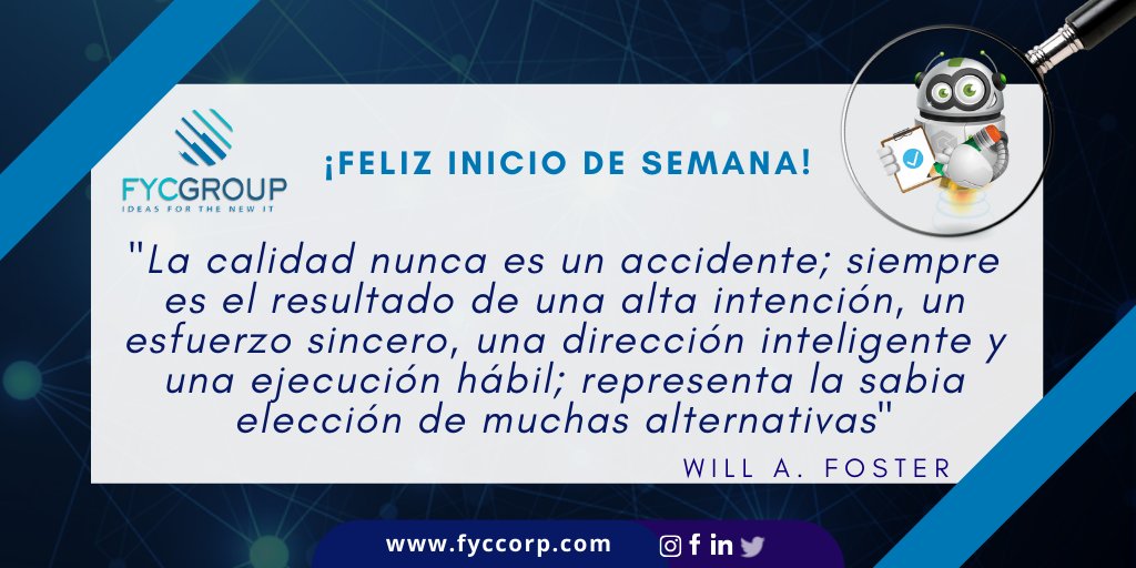 fycgroup's tweet photo. 🐞La frase test para este inicio de semana...🔎 #FYCTestingQuotes
👏¡Feliz día y productiva semana para todos!🐞
#TestingQuotes #SoftwareBugs #WillFoster #QAServices #ManualTesting #AutomationTesting #SoftwareTest #SoftwareTesters #QATesting #PruebasdeSoftware #Calidad https://t.co/SGmPS6ZNoN