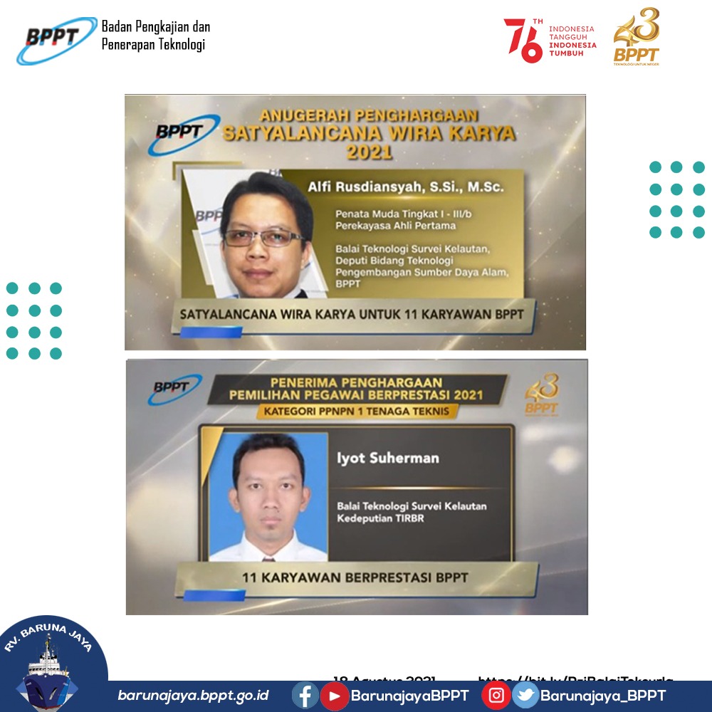 Barunajaya_BPPT's tweet image. Balai Teksurla @BPPT_RI  mengucapkan selamat kepada Alfi Rusdiansyah atas penghargaan Satyalancana Wira Karya 2021 &amp;amp; Iyod Suherman atas penghargaan Pegawai Berprestasi BPPT 2021 Kategori PPNPN 1 Tenaga Teknis.

#BPPT43BerinovasiTiadaHenti 
#BPPTSolidSmartSpeed
#BarunaJayaBPPT