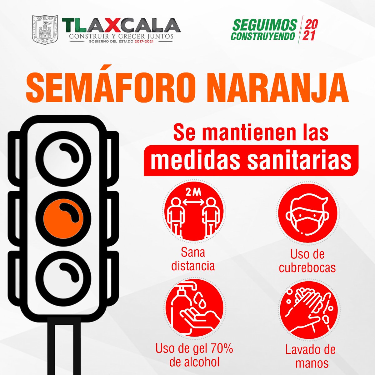 GobTlaxcala's tweet photo. 📍#Tlaxcala se encuentra en semáforo epidemiológico naranja 🟠. No bajes la guardia, mantén las medidas preventivas necesarias.😷 
@SesaTlax
#TlaxcalaSeCuida https://t.co/EnwWajbCSy