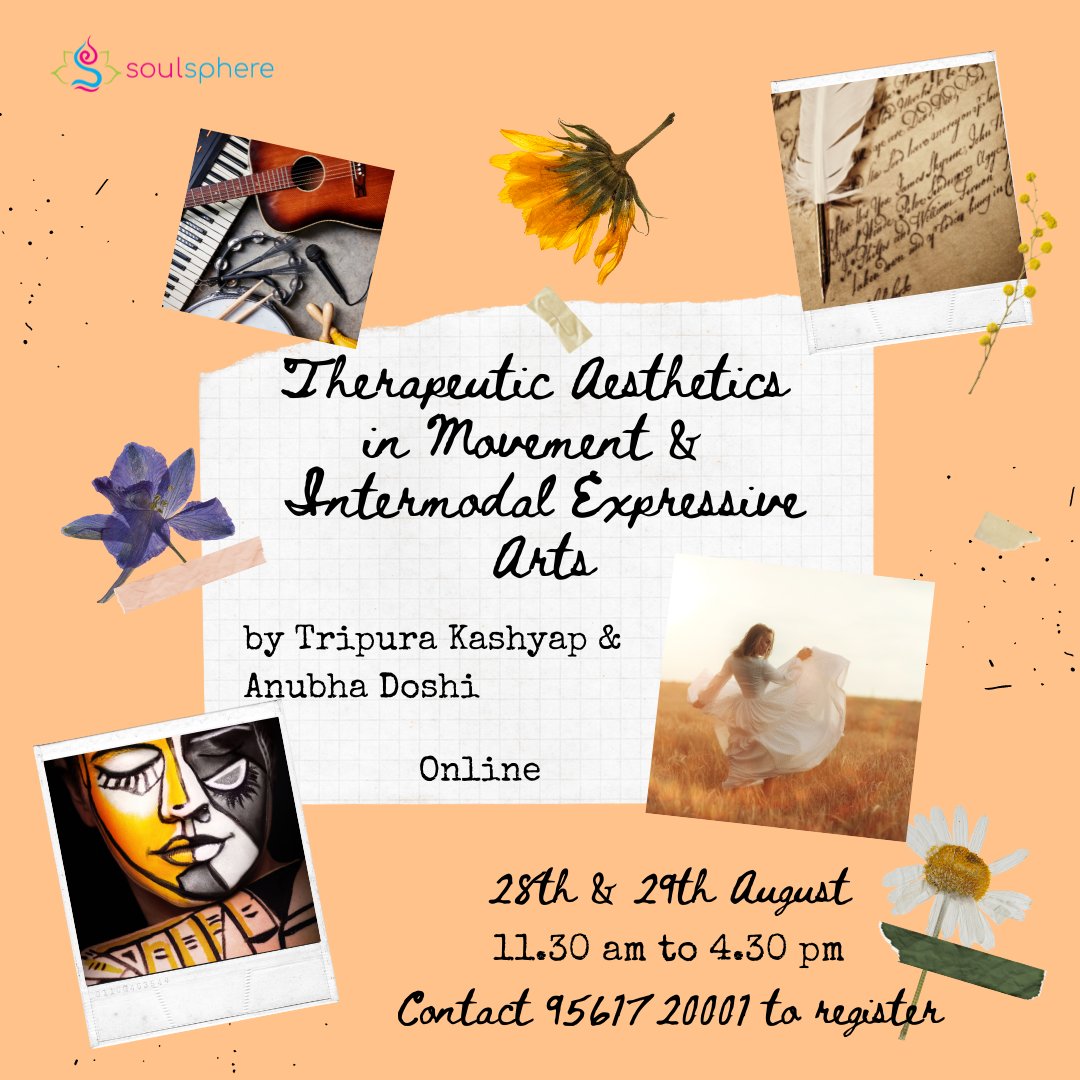 ArtspherePune's tweet photo. Therapeutic Aesthetics in Movement &amp; Intermodal Expressive Arts by Tripura Kashyap and Anubha Doshi

Date - 28th &amp; 29th August
Time - 11.30 am to 4.30 pm
Mode - Online

Contact 9561720001 or email info@soulspherepune.com to register. https://t.co/gQv2sN0imy