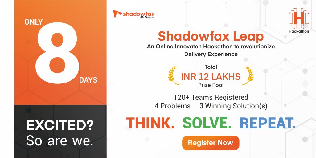 shadowfax_in's tweet photo. Shadowfax Leap - 8 days left to register!
Register here - https://t.co/hyPrti7SEW
#Shadowfaxleap #Hackathon #Technology #Deliverydelight #Innovation #Problemsolvers https://t.co/cB1dsFDVCJ