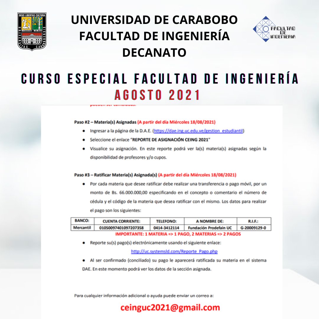 Aun tienes chance de inscribirte en el CEING 2021 dae.ing.uc.edu.ve/gestion_estudi…