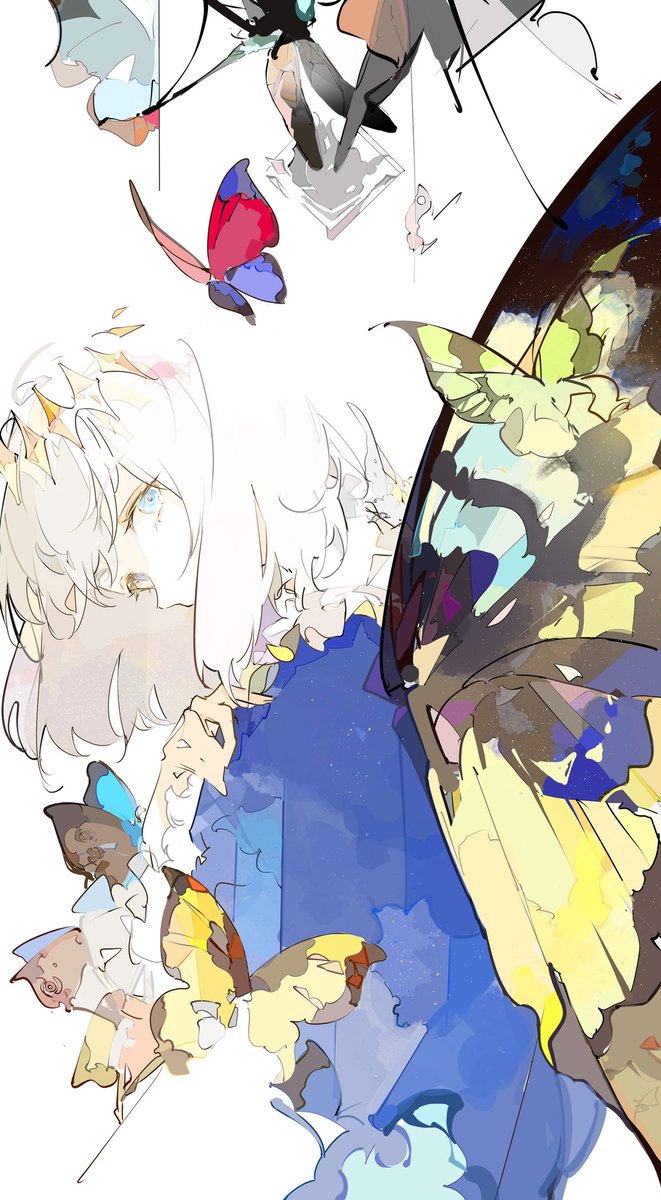 oberon (fate) 1boy male focus bug wings blue eyes butterfly butterfly wings  illustration images
