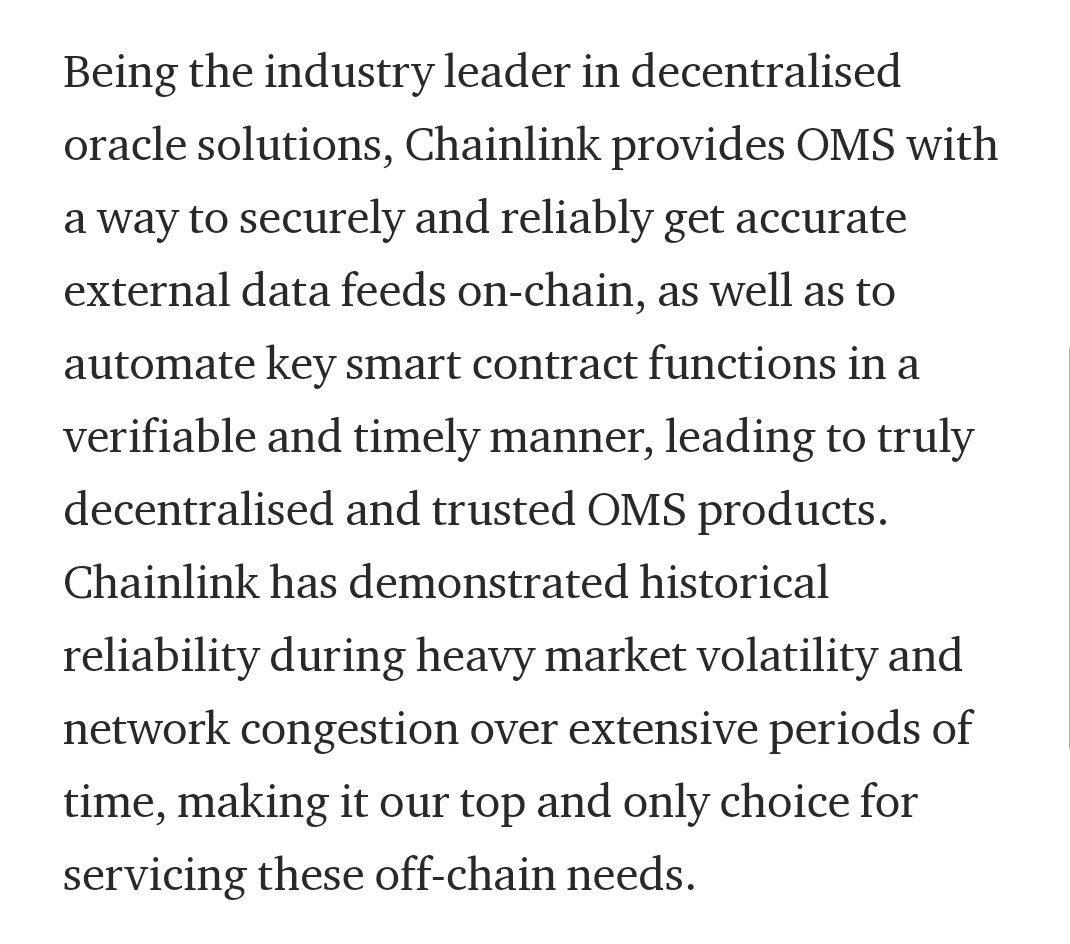 Here2DeFi's tweet photo. "@Chainlink has demonstrated historical reliability during heavy market volatility &amp; network congestion over extensive periods of time, making it our top &amp; only choice for servicing these off-chain needs." https://t.co/WkvBudFAdy