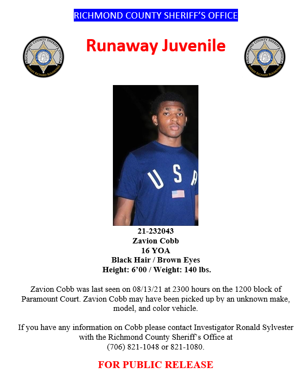 RCSOGA's tweet photo. The Richmond County Sheriff's Office is requesting your assistance in locating the listed subject.  If contact is made please call 706-821-1080.  #RCSOaug https://t.co/WcW0jYcLFB